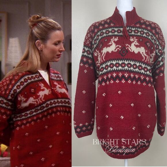 Sweaters - Rare Vintage Reindeer Holiday Sweater ASO Phoebe Buffay Friends Oversize Knit
